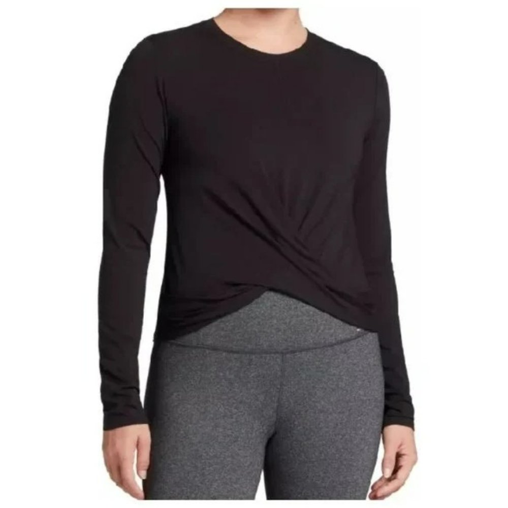 NWT CALIA Black Wrap Front Long Sleeve Shirt Size Large